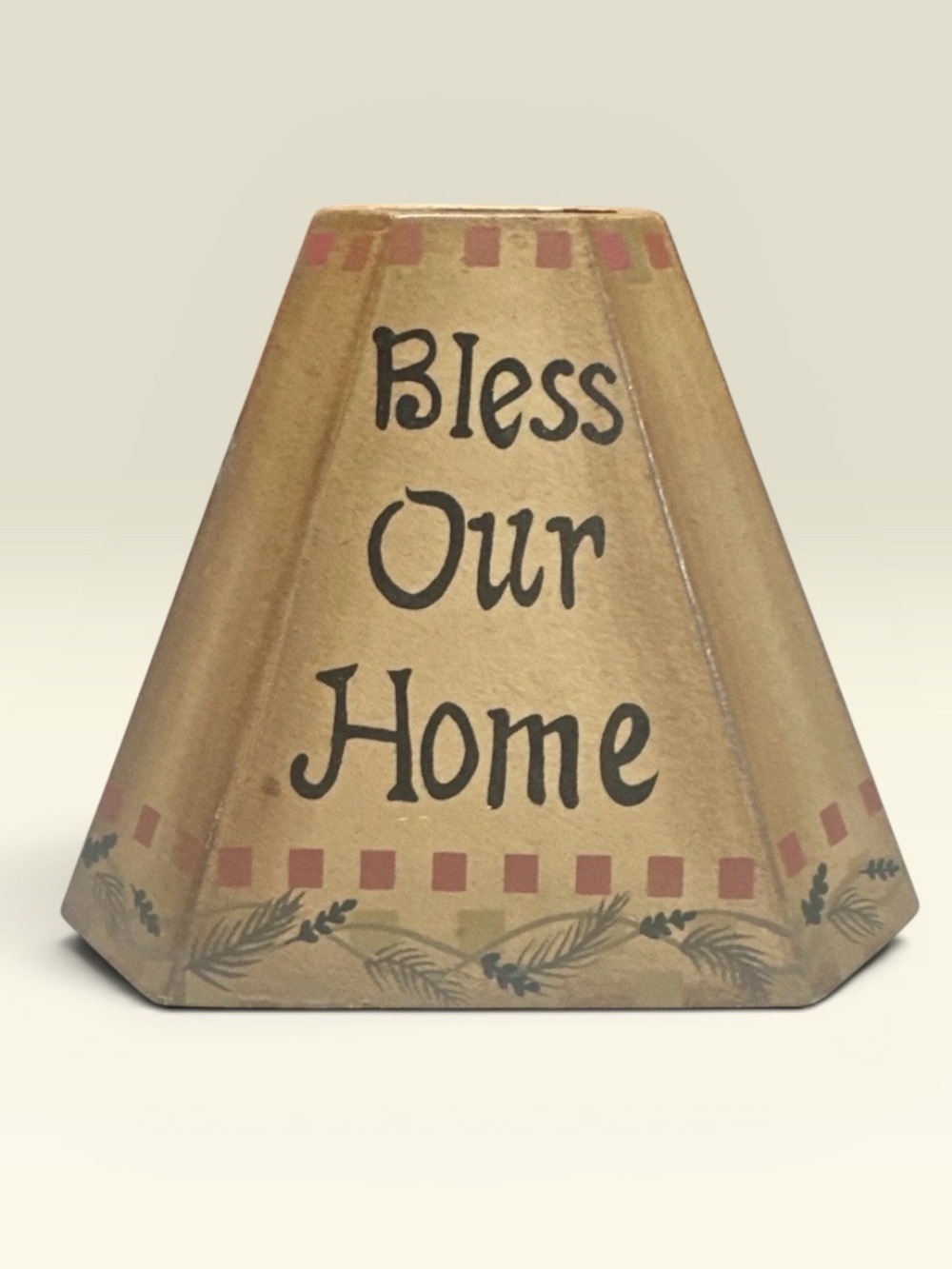 Bless Our Home Wooden Candle Jar Shade Folk Art Primitive Winter House Topper